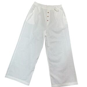 Free People White Wide Leg Pajama Pants Cotton Relaxed Fit Sleepwear Size Large